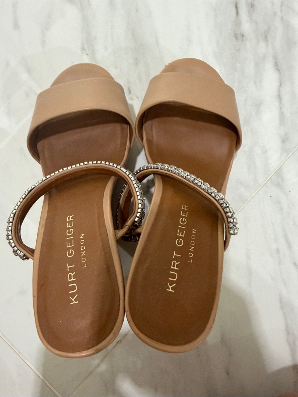 Kurt Geiger Tan Wedge Sandals with Crystal Straps - Picture 6 of 7